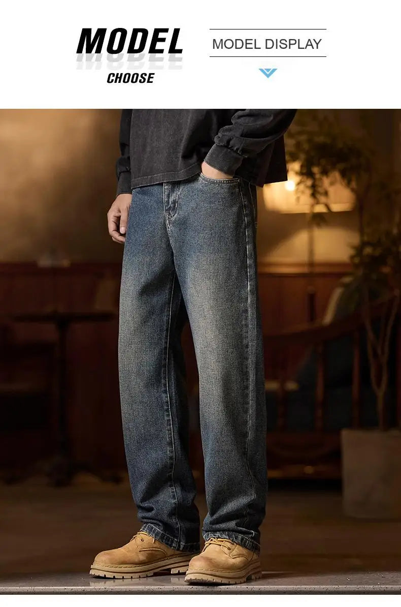 Mens Blue Elastic Waist Jeans Relaxed Fit With Zipper Button