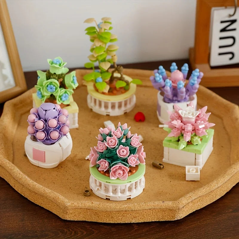 Bouquet Moc Block Flower Succulents Bonsai Potted Building Blocks Romantic Kit Assembly Bricks Toys For Kids Girl Christmas Gift - trendingshoping.com