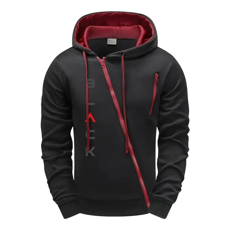 Men’s Tracksuit Set 2025 Black – Zipper Hoodie Jacket, Letter Print Jogger Sweatpants, Autumn Winter Casual Wear