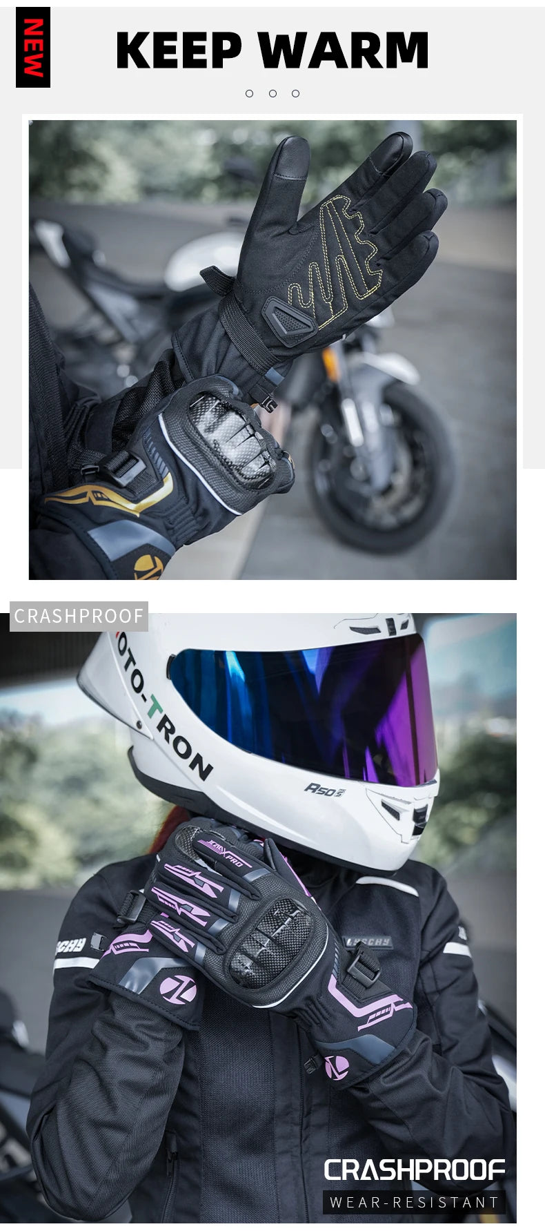 Warm Winter Riding Gloves Waterproof Thickened Insulation & Hard Knuckle Protection | Motorcycle & Bike Gloves (Great Present)