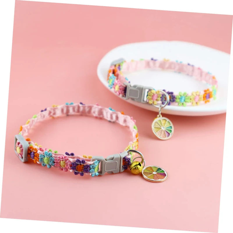 Pet Collar with Bell Adjustable Cartoon Print for Dogs Cats