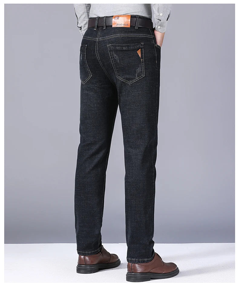 Men Fashion Straight Jeans 2024 New Stretch Slim Fit Comfortable Soft Business Denim Trousers Male Brand Clothing
