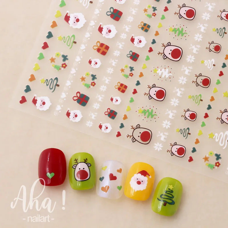 Christmas Santa Claus Elk Nail Art Stickers Snowman/Snowflake Cartoon Sliders
