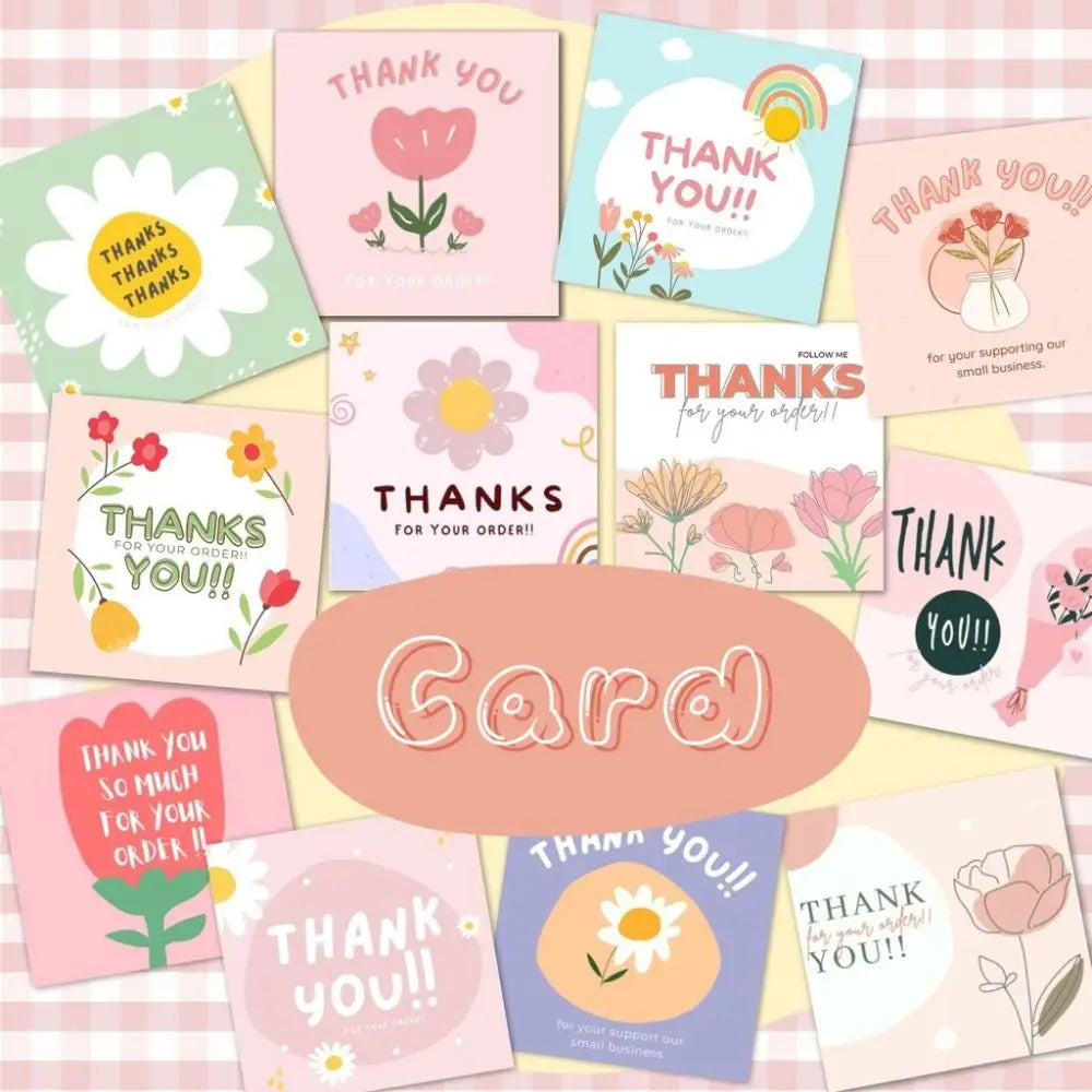 50Pcs 6cm*6cm Thank You Cards Cartoon Flower Greeting Postcards Multicolor Universal Gratitude Labels Event Ornament Home Decor