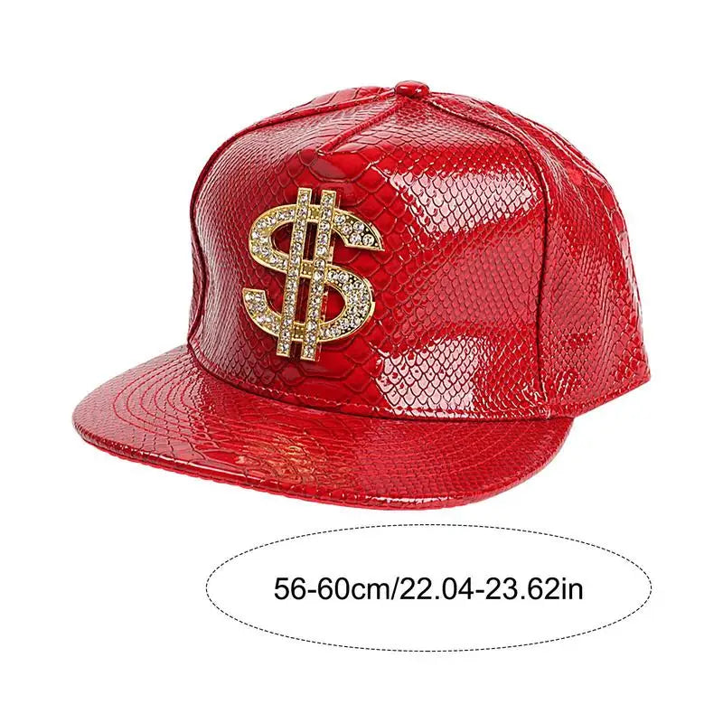 Crocodile Hip Hop Cap – Gold Dollar Sign Flat Brim Fitted Hat for Youth