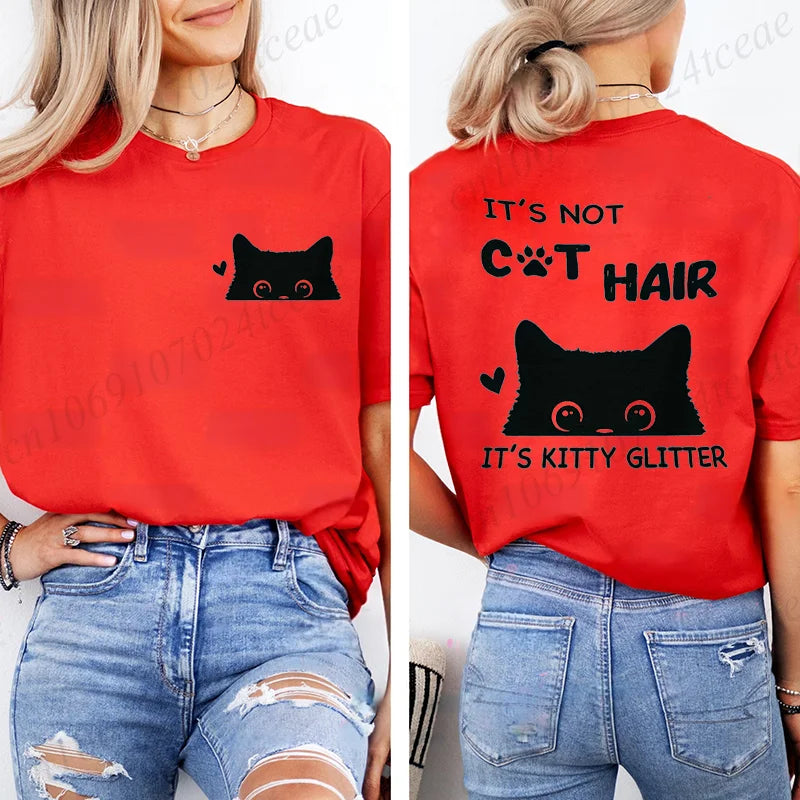 T-Shirts for Women Casual Clothing Crew Neck Tops Tees Spring Summer Top Short Sleeve It's Not Cat Hair Printed Women's T-Shirt