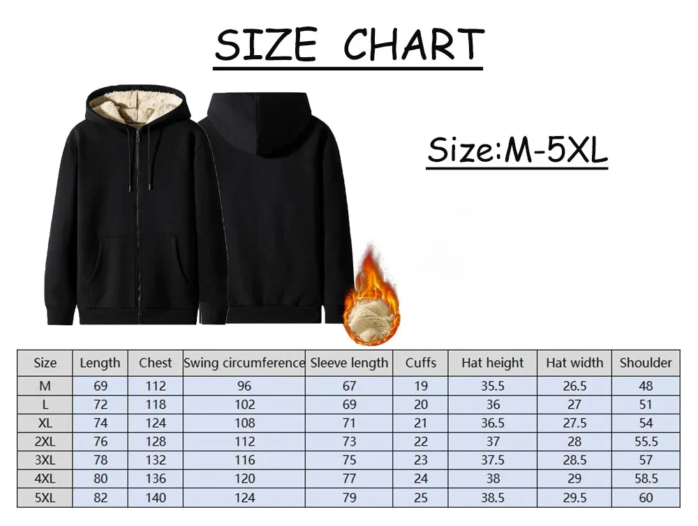 Men Sherpa Lined Thermal Hoodie 2025 Winter Windproof Zip Up Streetwear Outerwear