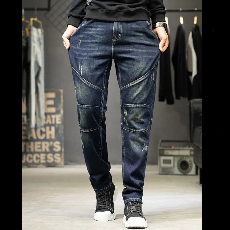 Jeans For Men Straight Baggy Large Size Korean Version Loose Washed Ripped Denim Slim Trousers