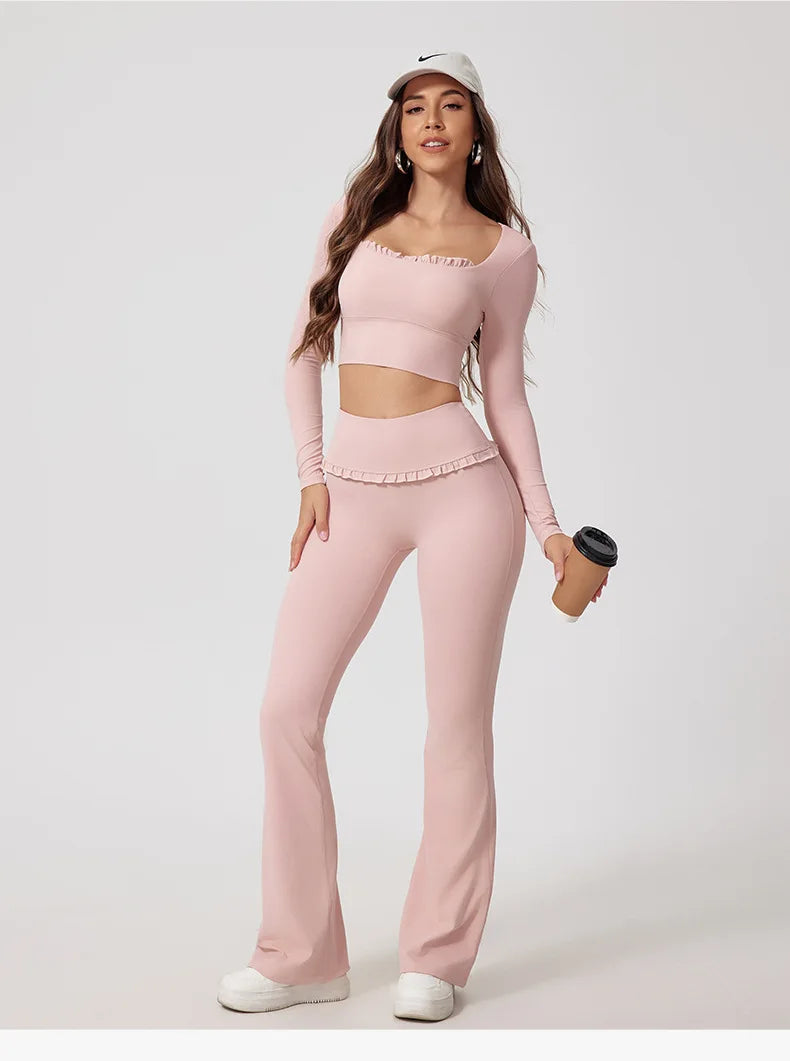 Women's Sportswear Yoga Set 2PCS Gym Clothes Yoga Suits For Women Fitness Set Tracksuits Yoga Long Sleeve Gym Flared Leggings