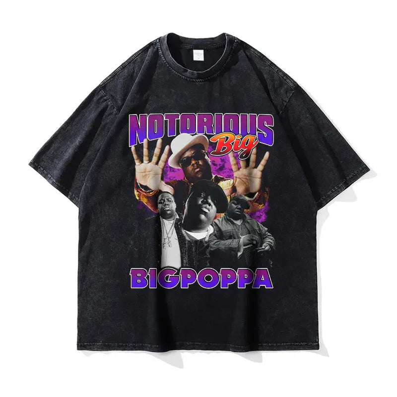 Biggie T Shirts Vintage Washed Hip Hop Rapper Singer Harajuku T-shirt Oversized DTG Y2K Short Sleeve Tops Tees Men 100% Cotton