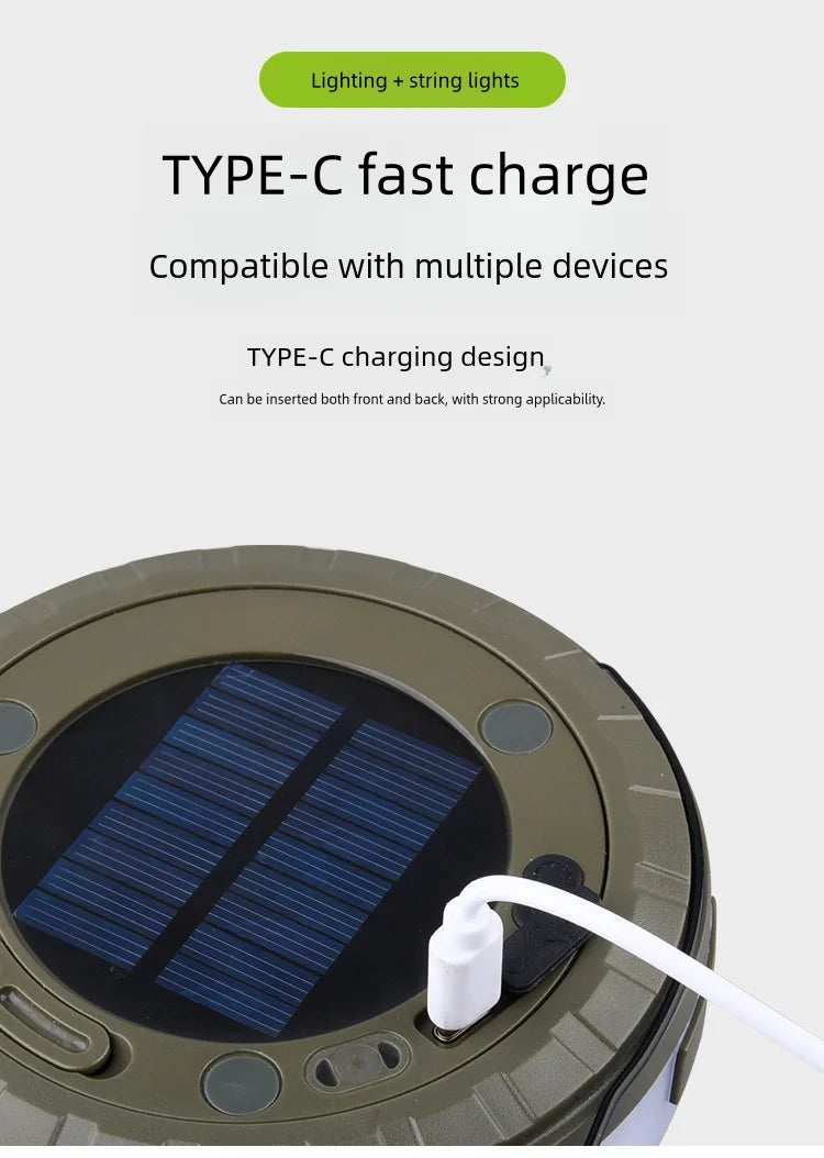 Solar Outdoor Camping Light 10 Meter String Light RGB LED Tent Atmosphere Light With Hook