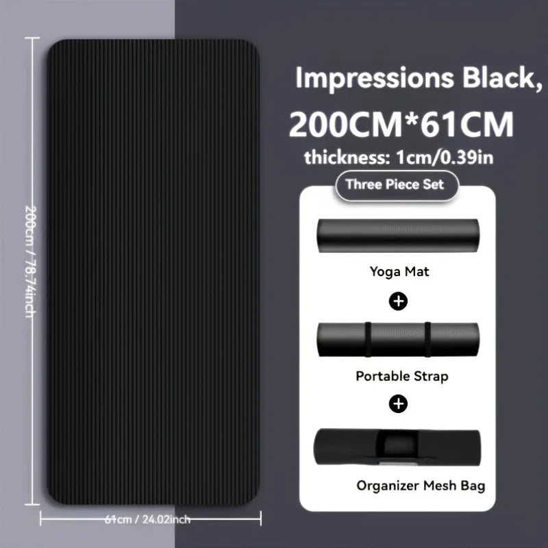 Thick Black Yoga Mat Non Slip Durable NBR Rubber Fitness Exercise Mat for Home Workouts