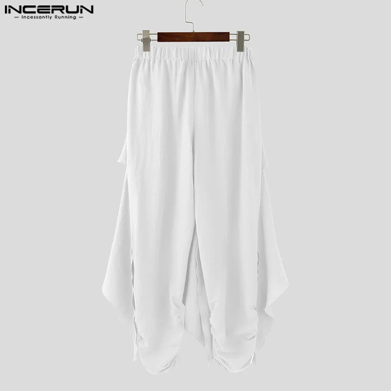INCERUN Men's Pleated Harem Pants - Oversized Streetwear Trousers