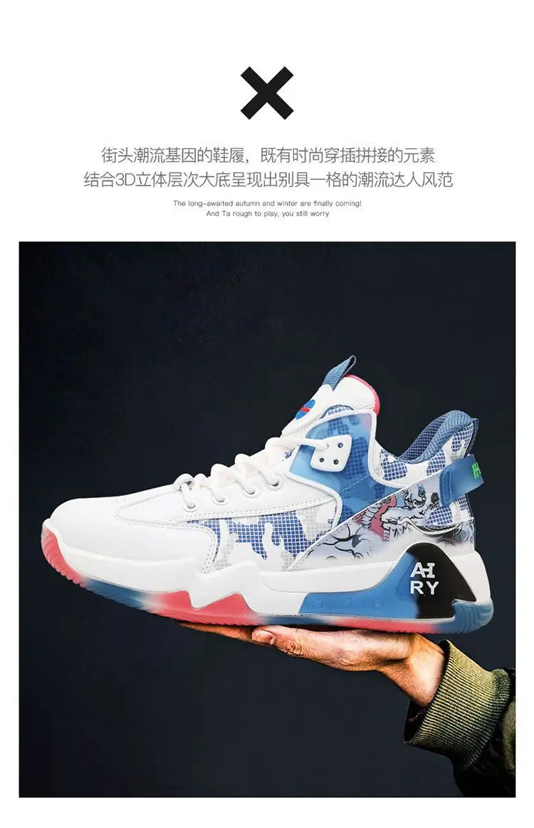 High Top Basketball Shoes for Couples | Air Cushion Athletic Sneakers – Wear Resistant & Breathable