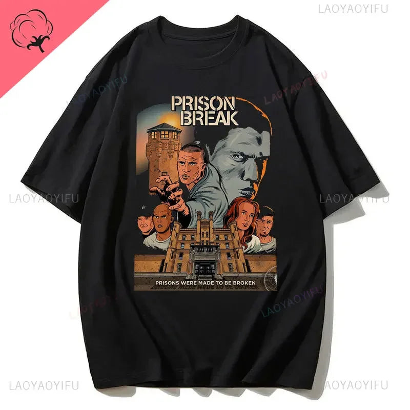 Men Vintage T Shirts Tv Series Prison Break Aesthetic Clothing Michael Scofield Y2k Shirt Streetwear Printed T-shirt Top Cotton