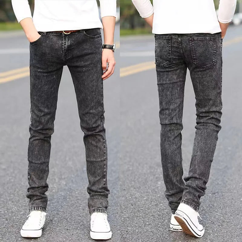 Men's Slim Fit Stretch Skinny Jeans - High Quality Black & White Denim Pants