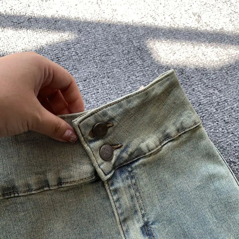 Jeans Women Autumn Chic Daily Flare Trousers Gradient Color High Street Full Length Fashion All-match Temperament Simple Shinny - trendingshoping.com