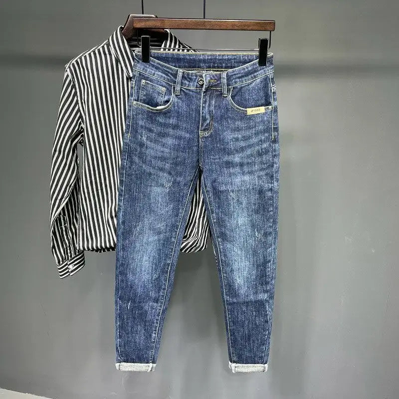 Jeans Men's Spring and Summer New High-end Trend Blue Slim-fitting Pants Brand Korean Streetwear High Street Retro Long Pants - trendingshoping.com