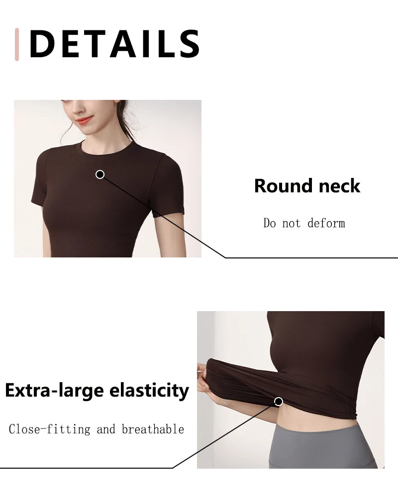 Women’s Slim-Fit Yoga T-Shirt - Short Sleeve Seamless Top for Pilates & Gym