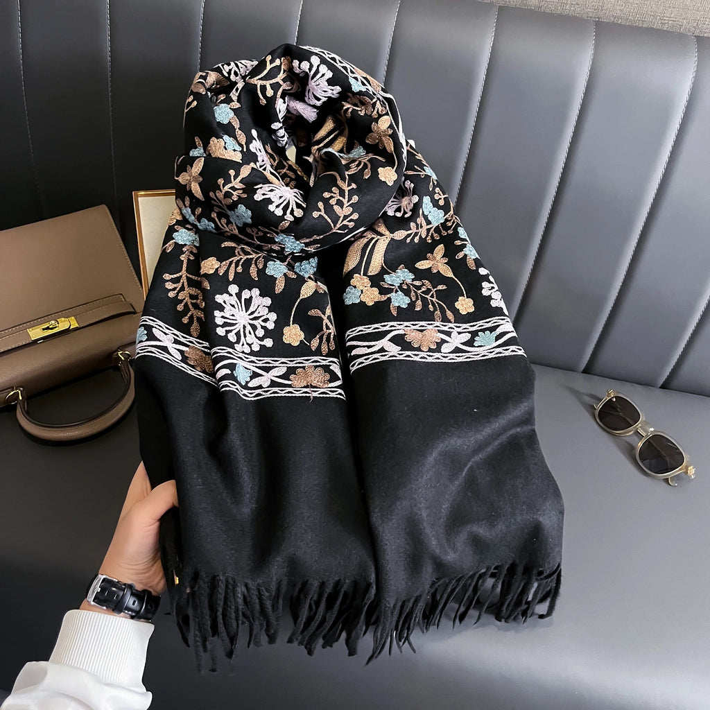 New Winter Warm Cashmere Scarf for Women Embroidery Pashmina Blanket Thick Shawl Wrap Neckerchief Fashion Bufanda Echarpe Poncho