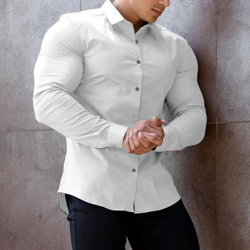 Men's Business Long Sleeve Shirt – Non-Iron, Anti-Wrinkle Career Work Shirt for Summer with White Lining