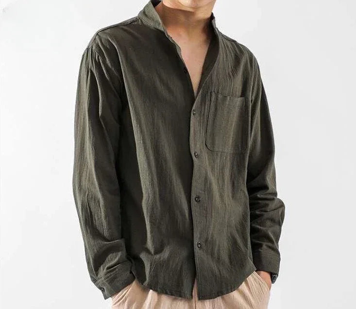 Men's White Linen Shirt with Pocket – Elegant Casual Fashion Shirt, 2025 New Arrival Social Tops