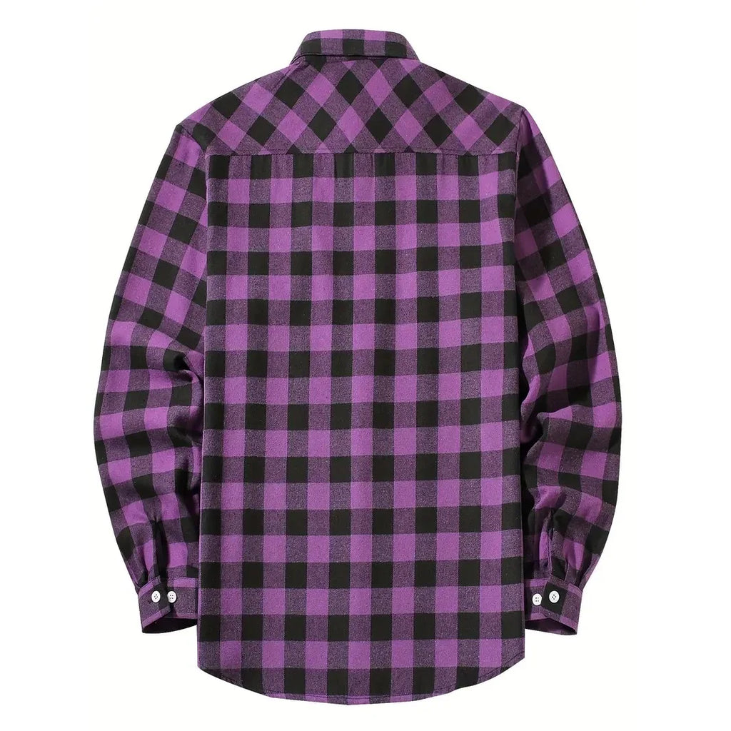Men's Plaid Flannel Shirt – Long Sleeve Smart Casual Top with Two Chest Pockets, Spring & Autumn Style