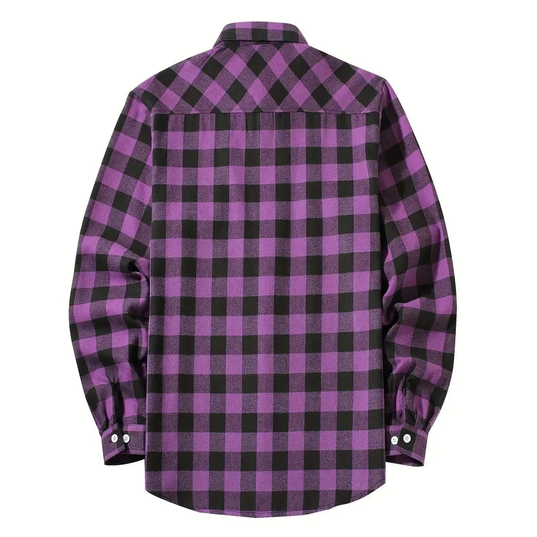 Men's Plaid Flannel Shirt – Long Sleeve Smart Casual Top with Two Chest Pockets, Spring & Autumn Style