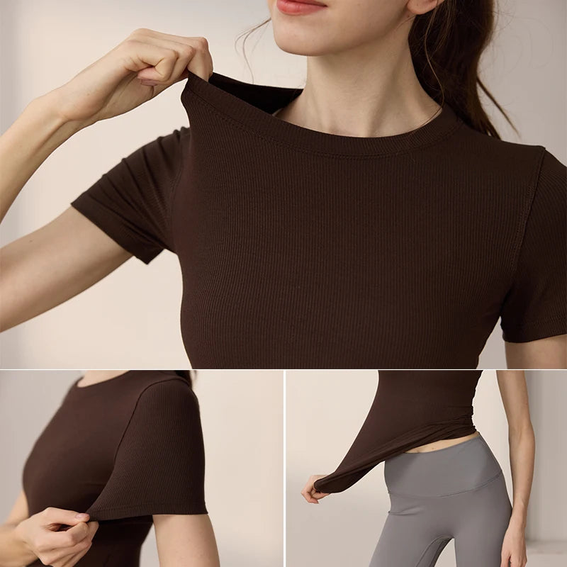 Women’s Slim-Fit Yoga T-Shirt - Short Sleeve Seamless Top for Pilates & Gym