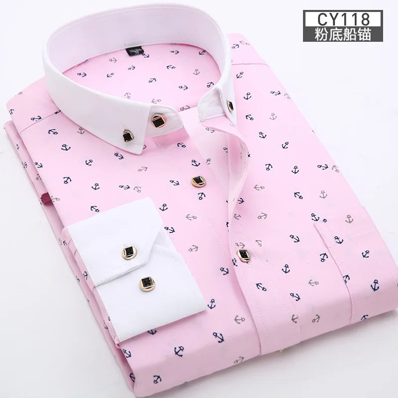Men's Slim Fit Long-Sleeve Printed Shirt - Non-Iron Breathable Business Casual