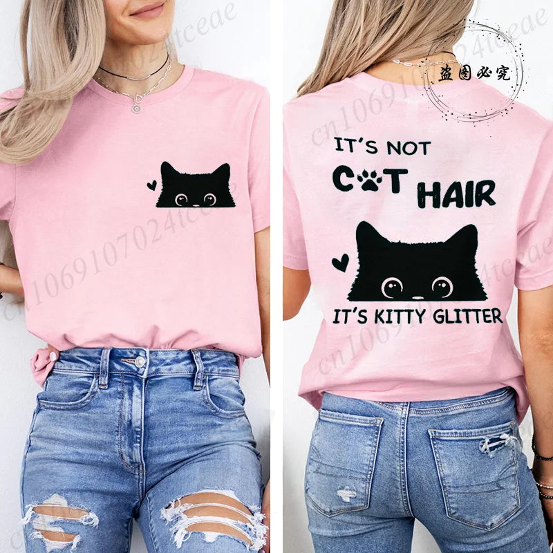 T-Shirts for Women Casual Clothing Crew Neck Tops Tees Spring Summer Top Short Sleeve It's Not Cat Hair Printed Women's T-Shirt
