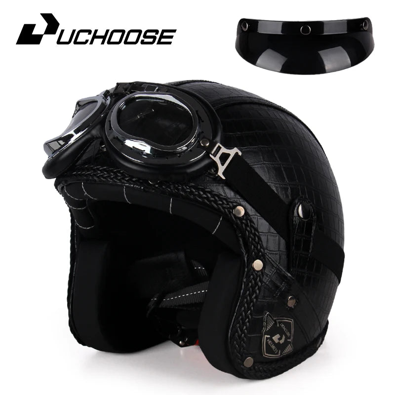 UCHOOSE 3 Quarter Open Face Motorcycle Helmet Classic Vintage