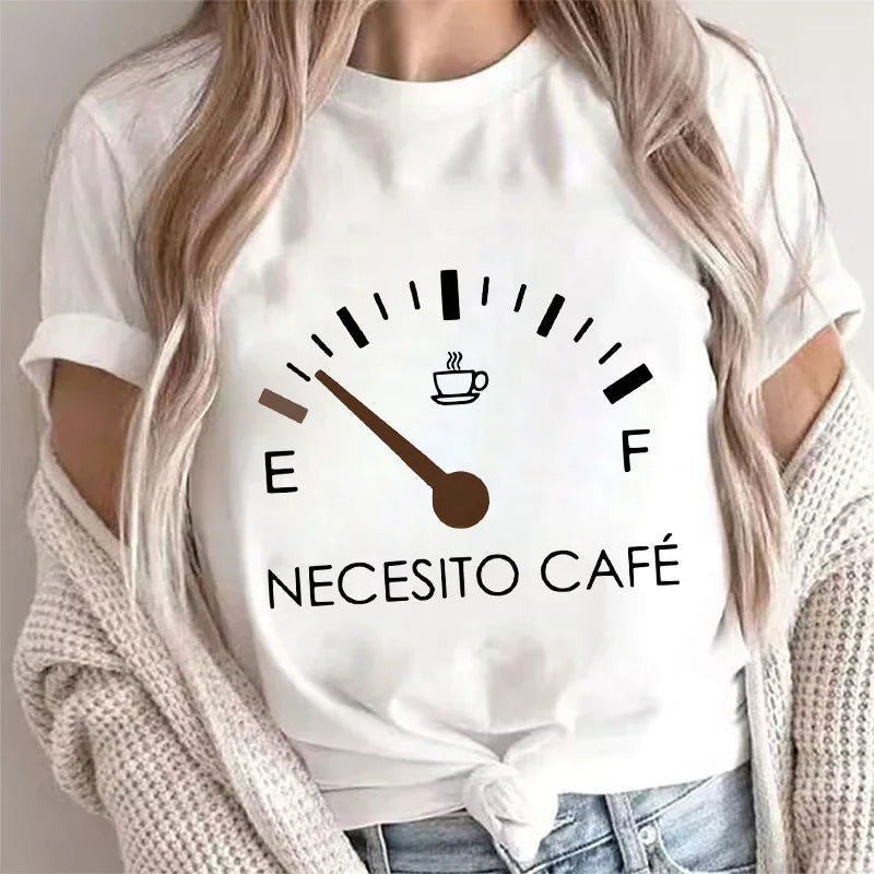 Spanish I Need Coffee Women T Shirt Short Sleeve O Neck Funny Casual Breathable Fashion Top