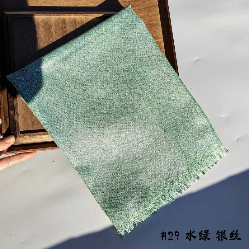 Lastest Brand Design Scarf Shiny Solid Color Shawls Rayon Fabric Gold Silk Silver Wire Head Shawl Fringe Hijab For Women