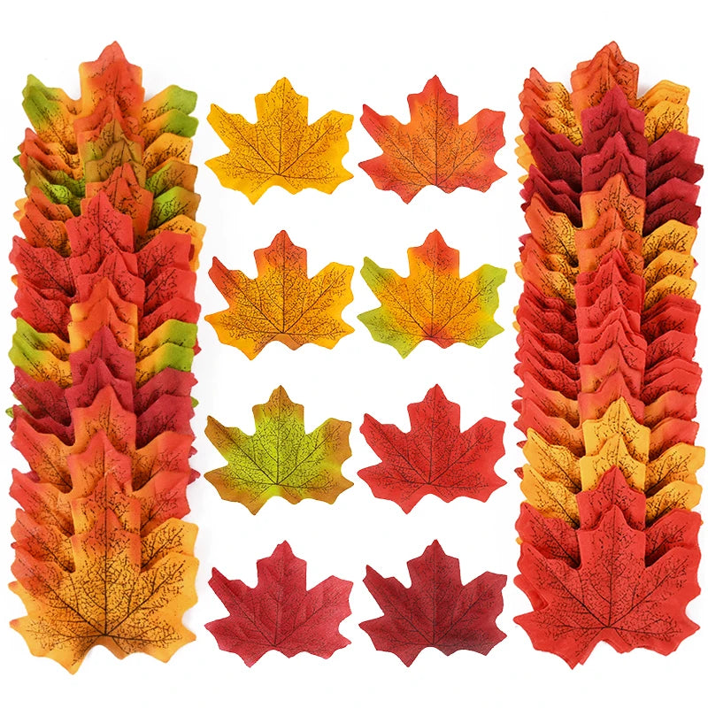 100/200Pcs Artificial Maple Leaves Autumn Fall Leaf For Thanksgiving Halloween Christmas Home Table Decoration DIY Wedding Party