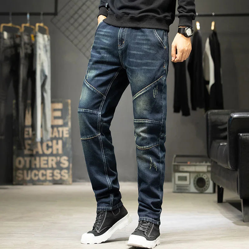 Jeans For Men Straight Baggy Large Size Korean Version Loose Washed Ripped Denim Slim Trousers
