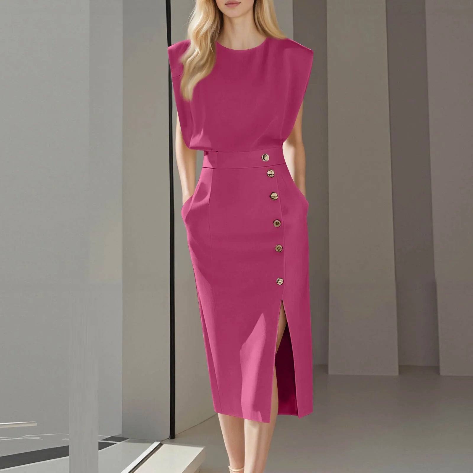 White Formal Autumn Dress for Women - Elegant Office & Evening French Style