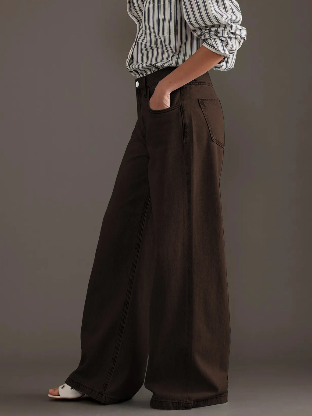 Womens High Waist Washed Vintage Brown Wide Leg Jeans