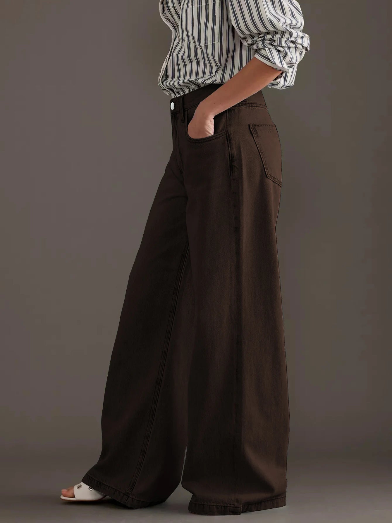 Womens High Waist Washed Vintage Brown Wide Leg Jeans