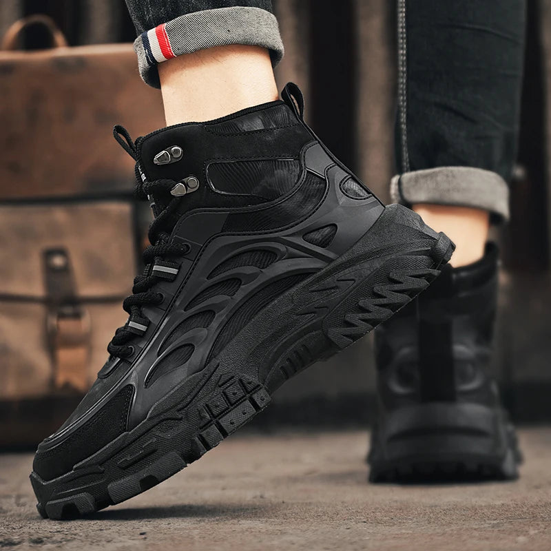 Men's Boots Outdoor Waterproof Men Ankle Boots Men Platform Work Safty Shoes for Men Casual Hiking Shoes Breathable Men Sneakers