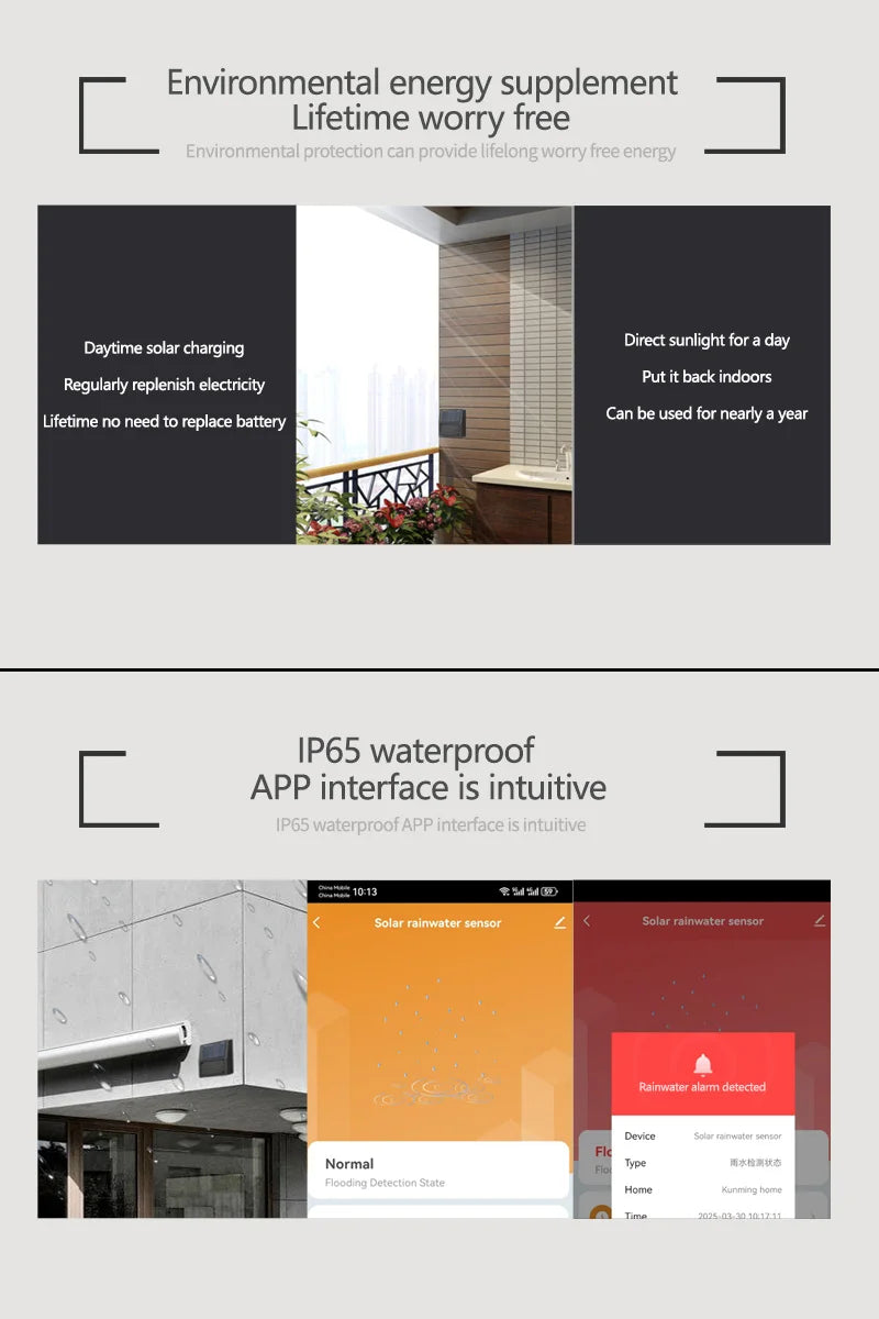 Smart Home Zigbee Solar Charging Rainwater Detector Real Time Wireless Solar Rain Sensor Smart Life App