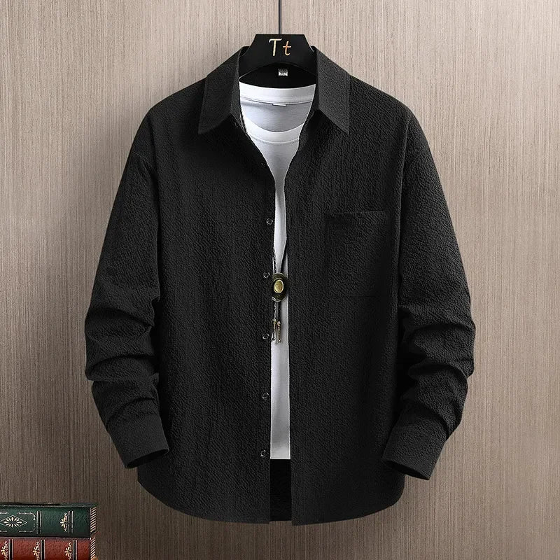 Men's Smart Casual Long Sleeve Shirt - Solid Color Button-Down for Daily Wear