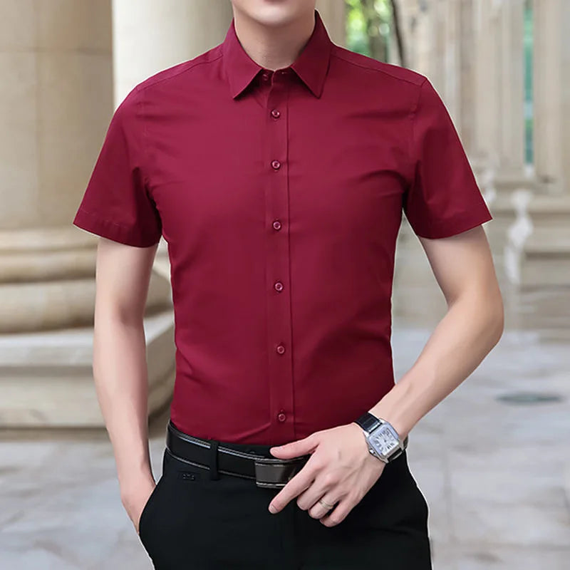 Men’s Solid Color Slim Fit Long Sleeve Business Casual Formal Shirt No Iron