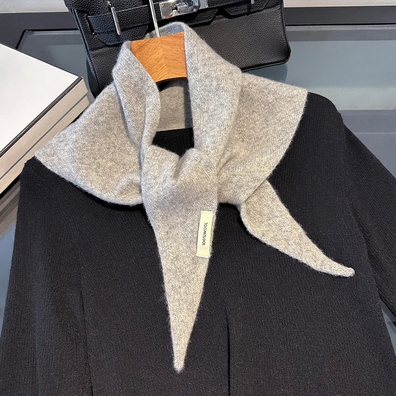 Knitted Scarf Women 100% Wool Winter Warm Scarves Bright Solid Color Design Thickened Shawl Soft Triangle Pashmina Neck 2025 NEW