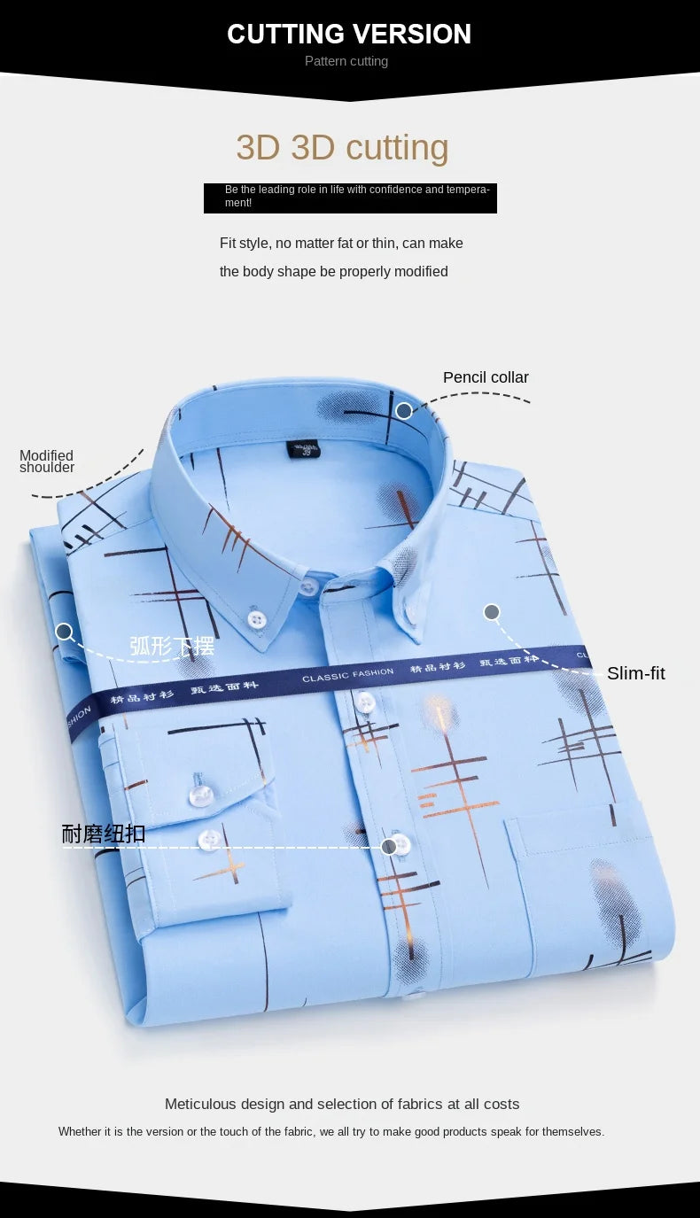 Men's Slim Fit Dress Shirt Non Iron Anti Wrinkle Plaid Business Casual Long Sleeve