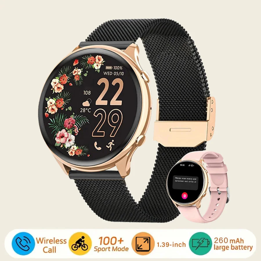 Smart Watch for Women – Always-On Display, IP67 Waterproof, Fitness Tracker with Sleep & Menstrual Cycle Monitoring – Black Gold