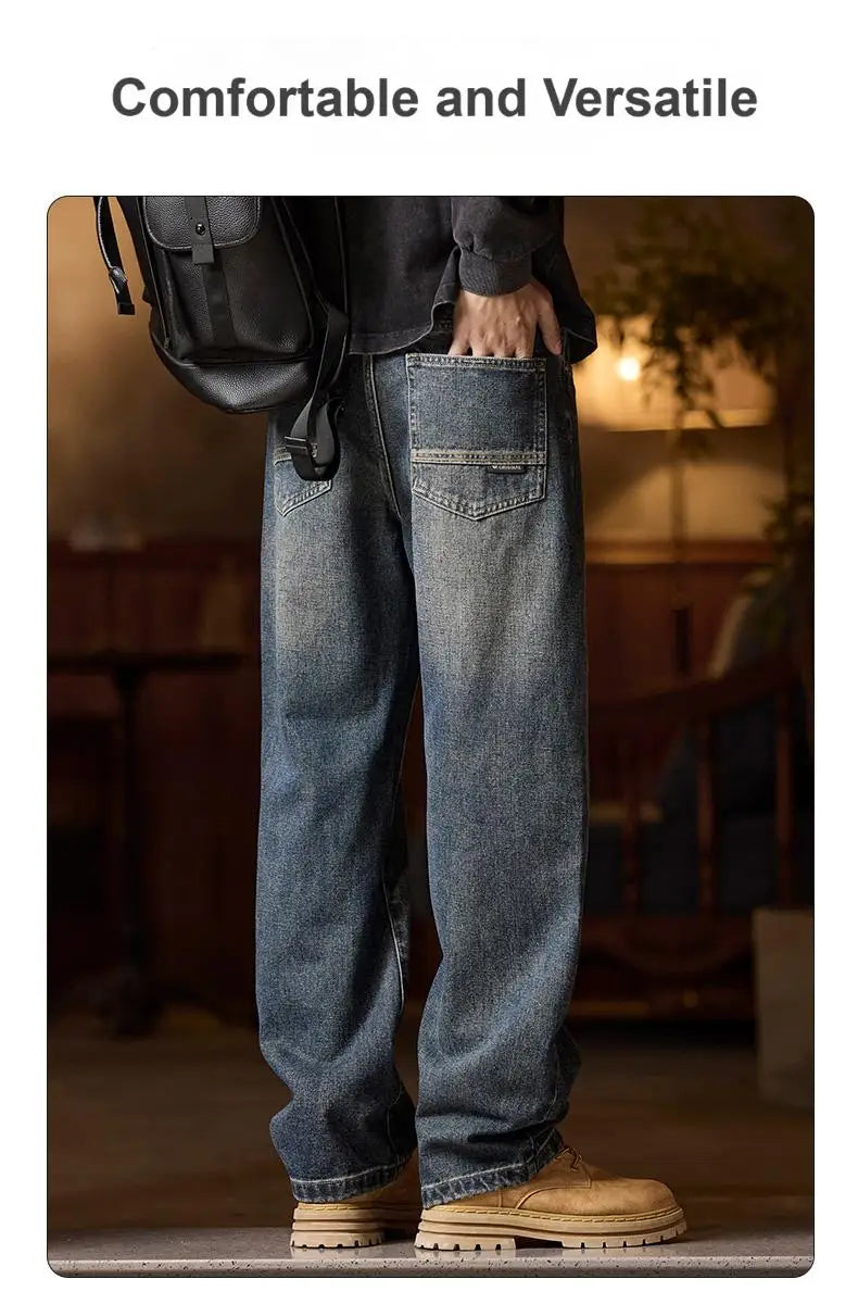 Mens Blue Elastic Waist Jeans Relaxed Fit With Zipper Button