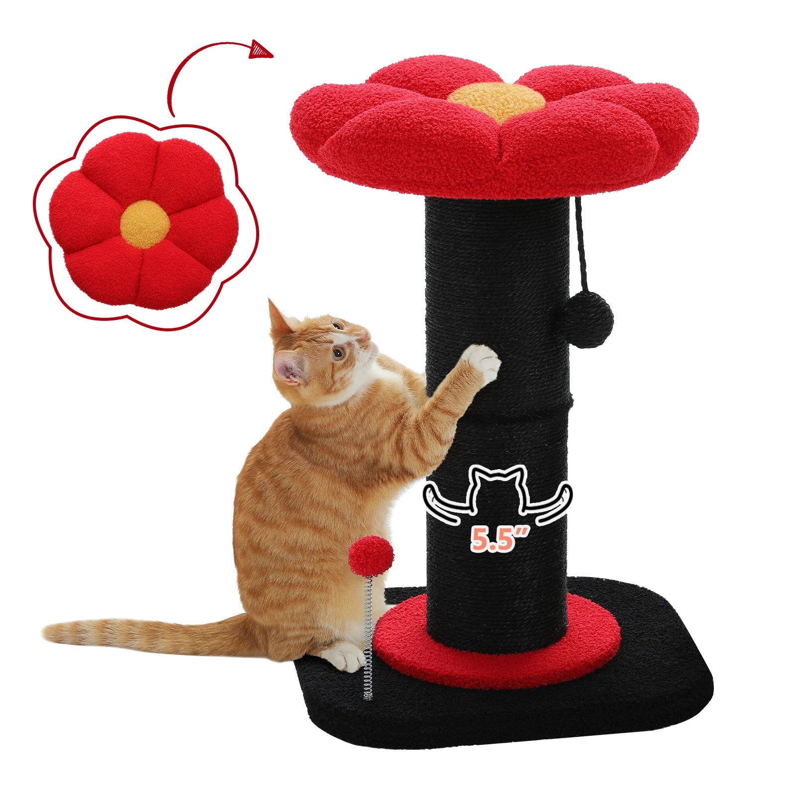Flower Cat Scratching Post Small Cat Tree Tower Cat Scratcher for Indoor Cats with Super Thick Scratching Post Removable Cat Bed - trendingshoping.com