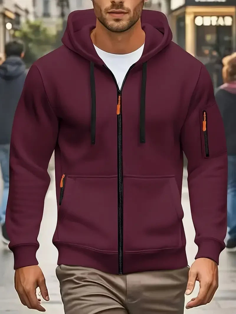 Men’s Winter Warm Zip Hoodie – Casual Sweatshirt with Side Pockets for Outdoor Sports