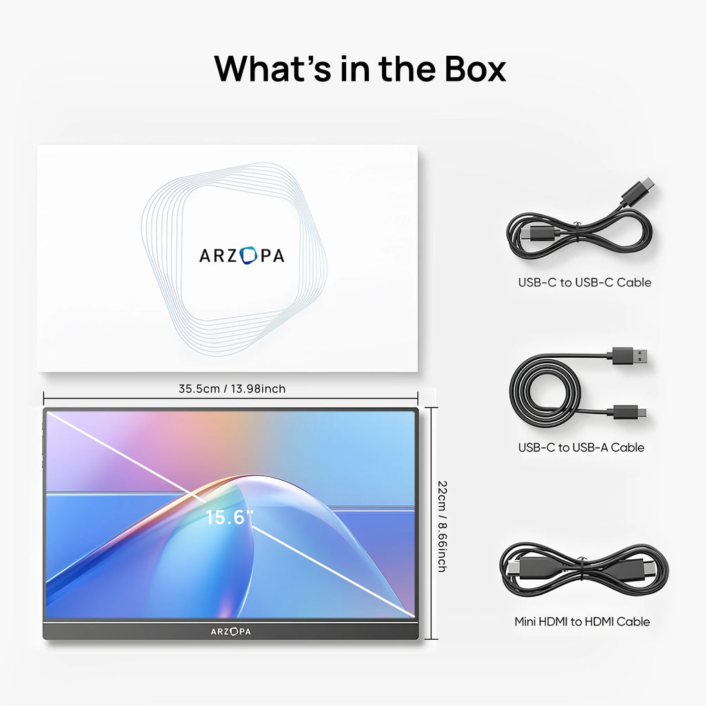 ARZOPA 15.6 inch Portable Monitor FHD 1080P IPS USB-C Mini-HDMI External Second Screen for Mac Laptop PC Switch Xbox PS4/5 Xbox - trendingshoping.com